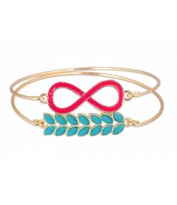 Infinite-Leaves Bracelet Set-Pink & Aqua