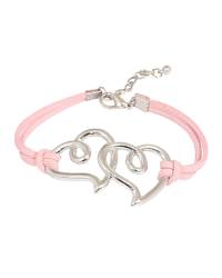 Connected Heart Pink Leatherette Bracelet