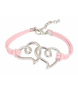 Connected Heart Pink Leatherette Bracelet