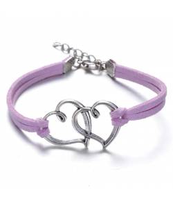 Connected Heart Purple Leatherette Bracelet