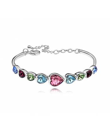Austrain Crystal Multicolor Hearts Link Bracelet 