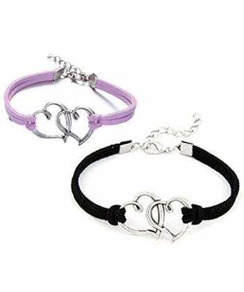 Connected Heart Black-Purple Bracelet Combo
