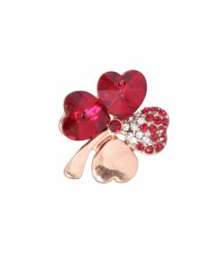 Gold Tone Red Clover Brooch
