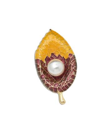 Leaf With a Pearl Yellow Brooch for Men & Women