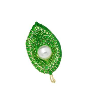 Leaf With a Pearl Green Brooch for Men & Women
