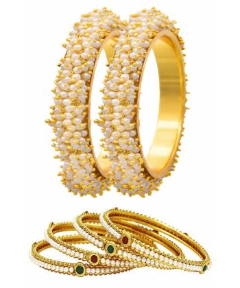 Traditional Gold Platted Pearl Bangle Set Combo