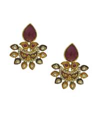 Buy Online Crunchy Fashion Earring Jewelry Crunchy Fashion Traditional Gold-Plated Red Meenakari Peacock Wedding Ring  Jewellery CFR0519
