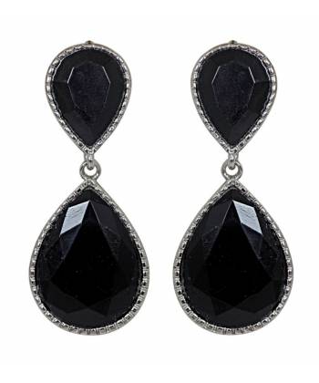 Black Dual Droplet Drop Earrings