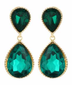 Green Dual Droplet Drop Earrings