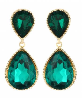 Green Dual Droplet Drop Earrings