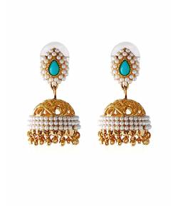 Pearl Studded Aqua Jhumki