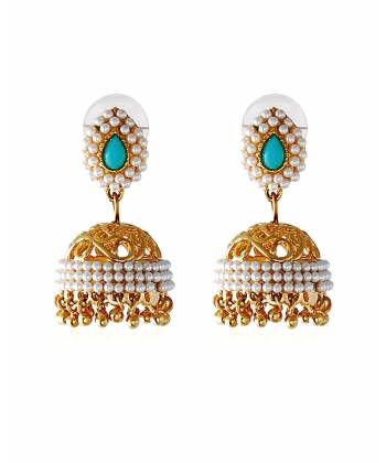 Pearl Studded Aqua Jhumki