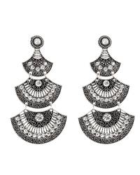 Buy Online Crunchy Fashion Earring Jewelry "The Tribal Muse" Collection Oxidized Silver Fan Shaped Earrings Jewellery CFE0648