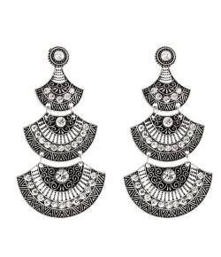 "The Tribal Muse" Collection Oxidized Silver Fan Shaped Earrings
