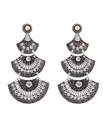 "The Tribal Muse" Collection Oxidized Silver Fan Shaped Earrings
