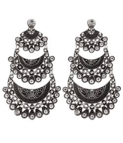 "The Tribal Muse" Collection Boho Style Carved Flower Oxidised Silver Earrings