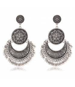 "Tribal Muse Collection" Oxidized Silver Afghani Chandbali Earrings for Girls & Women| Gifts for Women, Girls