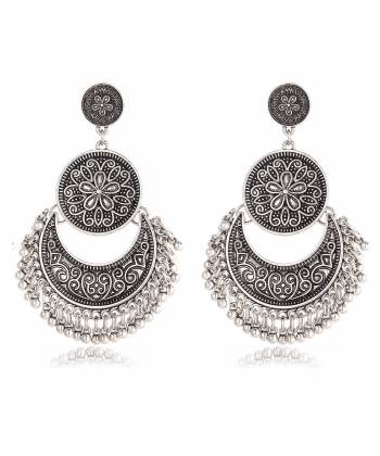 "Tribal Muse Collection" Oxidized Silver Afghani Chandbali Earrings for Girls & Women| Gifts for Women, Girls