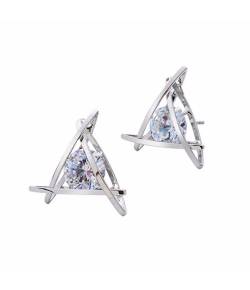 Silver Zircon Studded Triangular stud Earrings