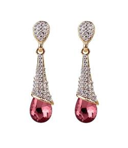 Metal Pink Crystal Drop Earrings