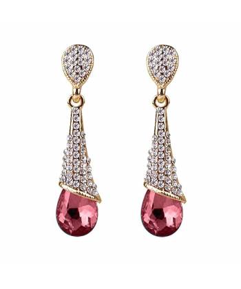 Metal Pink Crystal Drop Earrings