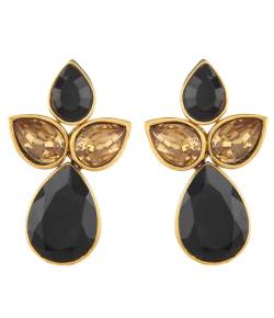 Black Kundan Crystal Drop Earrings