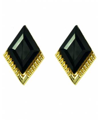 Crunchy Fashion Gold-Plated Triangle Black Dron & Dangller Earrings CFE0693