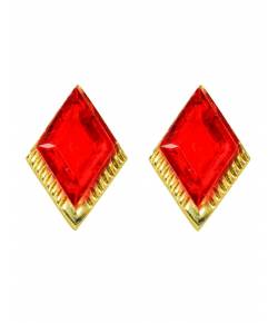 Gold-plated Triangle Shape Red Dangler Earrings CFE0694