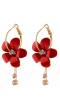 Gold-Plated Floral Design Red Studd Dangler Earrings CFE0717