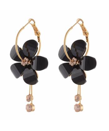 Black Crystal Flower Drops Earrings