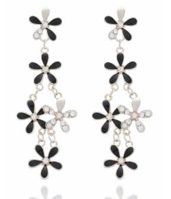 Black-silver Floret Drop Earrings