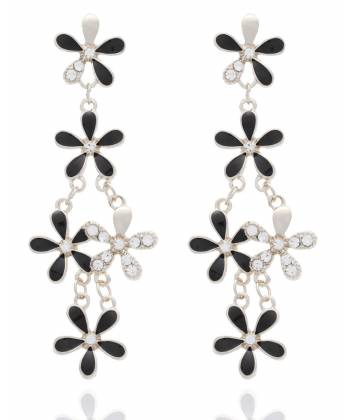 Black-silver Floret Drop Earrings