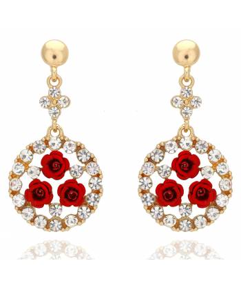 Crystal Embellished Red Flowers Earrings