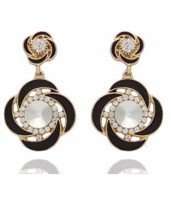 Gold-Plated Black Color Round Dangler Earrings CFE0778