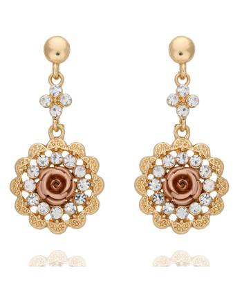 Gold-Plated Gold $ Red color Round Floral Dangler Earrings  CFE0782