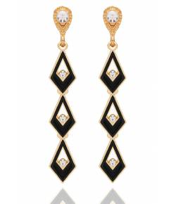 Gold-Plated Triangle Long Black Dangler Earrings CFE0799