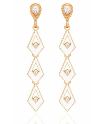 Dangling Square Golden-White Earrings 