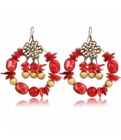 Red Basra Stone Alloy Drop Earrings 