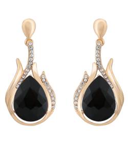 Black Stone Crystal Metal Drop Earring