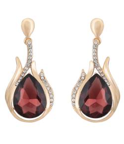 Brown Stone Crystal Metal Drop Earring