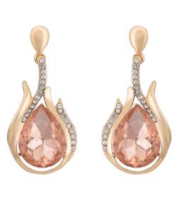 Pink Stone Crystal Metal Drop Earring