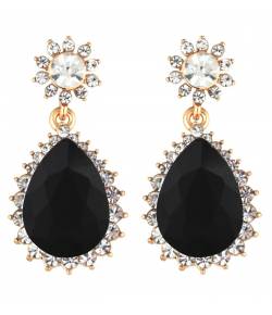 Black & Gold-Toned Teardrop Shaped Drop Earrings