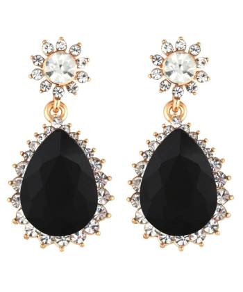 Black & Gold-Toned Teardrop Shaped Drop Earrings