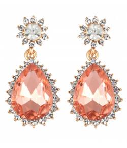 Peach & Gold-Toned Teardrop Shaped Drop Earrings