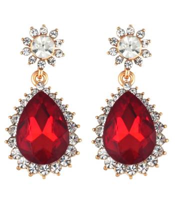 Red & Gold-Toned Teardrop Shaped Drop Earrings