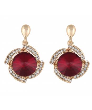 Gold-Plated Red Crystal Metal Drops Earrings