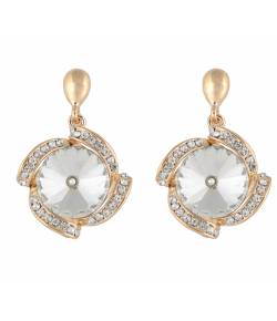 Gold-Plated White Crystal Metal Drops Earrings