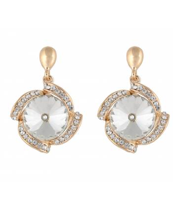 Gold-Plated White Crystal Metal Drops Earrings