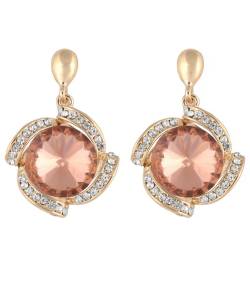 Gold-Plated Peach Crystal Metal Drops Earrings