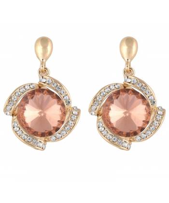 Gold-Plated Peach Crystal Metal Drops Earrings